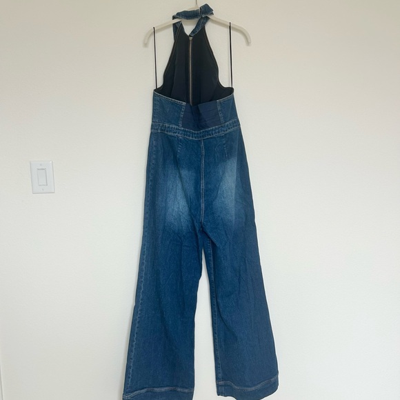 Alice + Olivia Denim Front Zip Halter Neck Jumpsuit - Picture 4 of 11